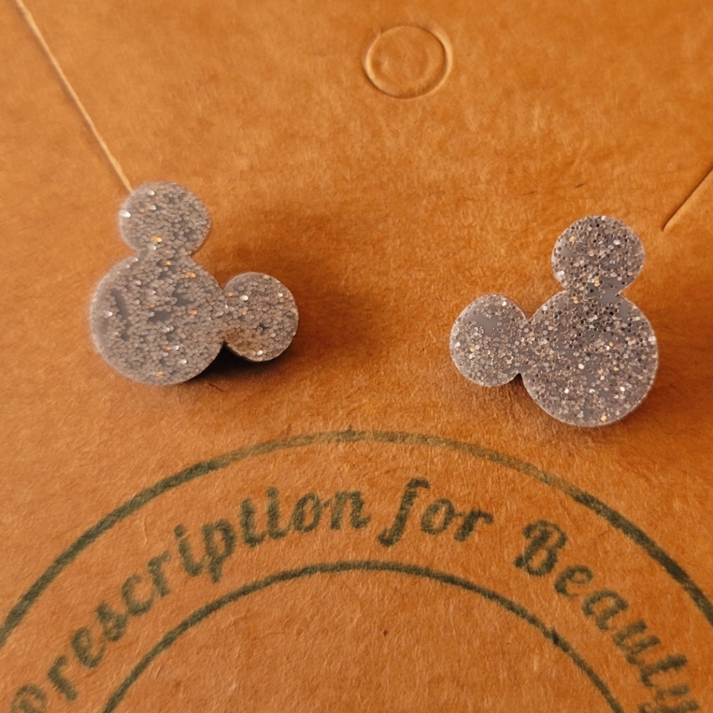 Silver glitter Mickey Mouse post earrings